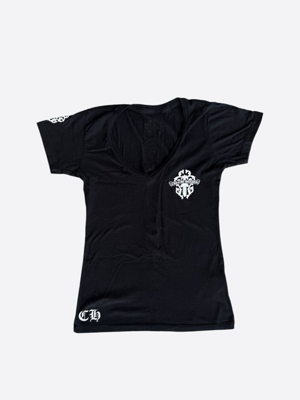 Chrome Hearts Black & White Vertical Dagger Logo Women's T-Shirt